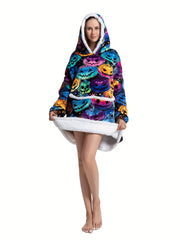 Pumpkin Print Plush Hooded Wearable Blanket