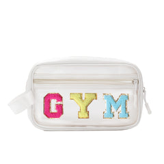 Chenille Letter Patch Clear Makeup Bag Toiletry Pouch for Women