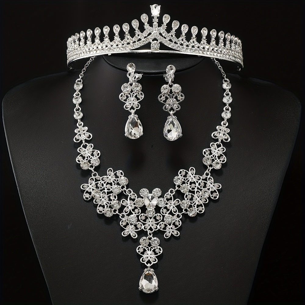 Rhinestone Headband Earrings Set Queen's Style Bridal Hair Accessories
