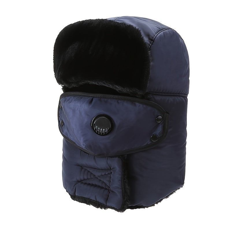 Men's Trapper Cap With Face Cover Winter Thickened Velvet Hat