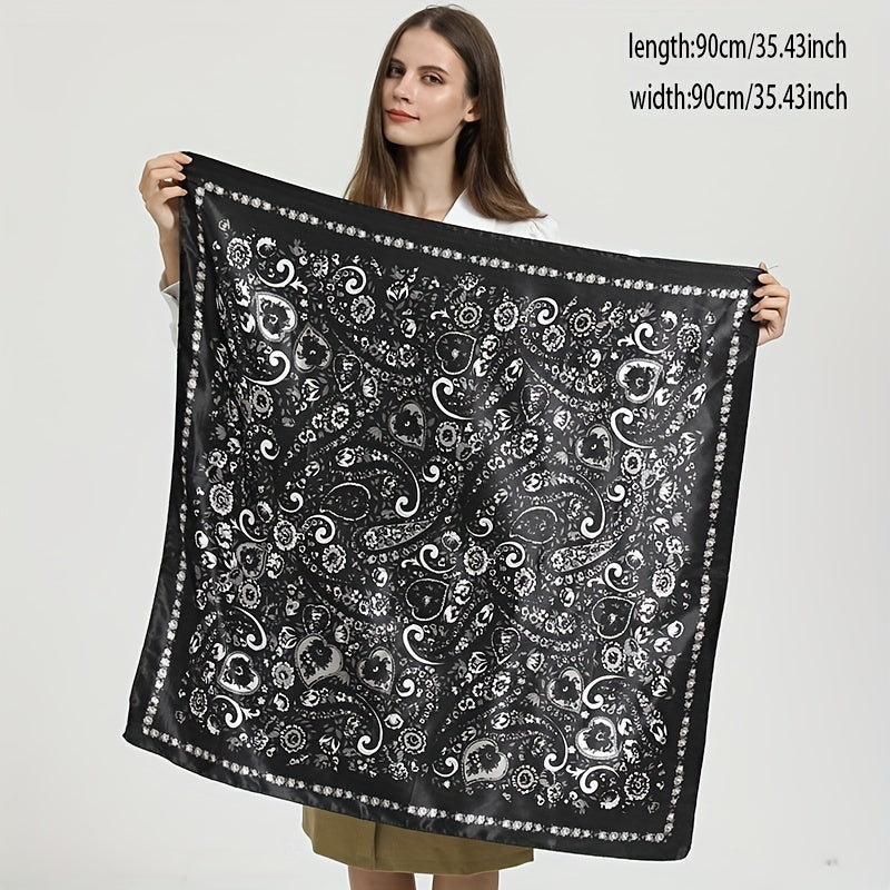 Flower Printed Square Scarf Silk Feeling Satin Scarf Bandana