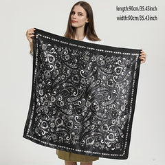 Flower Printed Square Scarf Silk Feeling Satin Scarf Bandana