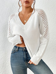 Women's V Neck Cutout Shoulder Sweater