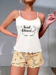 Letter Print Pajama Set Round Neck Cami Top & Shorts