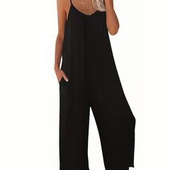Spaghetti Palazzo Jumpsuit Casual Wide Leg Long Length
