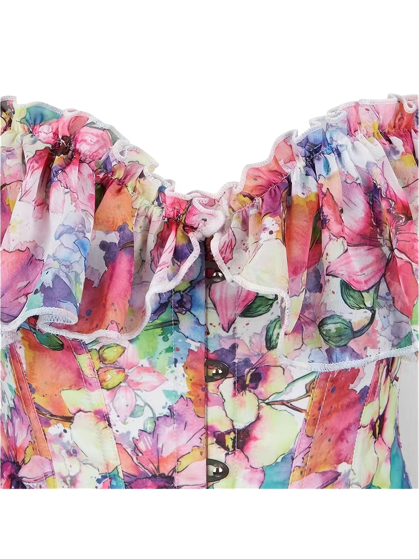 Pastel Floral Corset Top Off Shoulder All Over Print Adjustable Waist Cincher