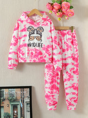 Girl's Marble Pattern 2pcs Hoodie & Sweatpants Set
