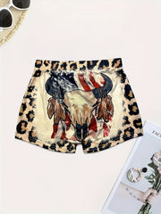 Bull Skull & Leopard Print Skinny Shorts for Women