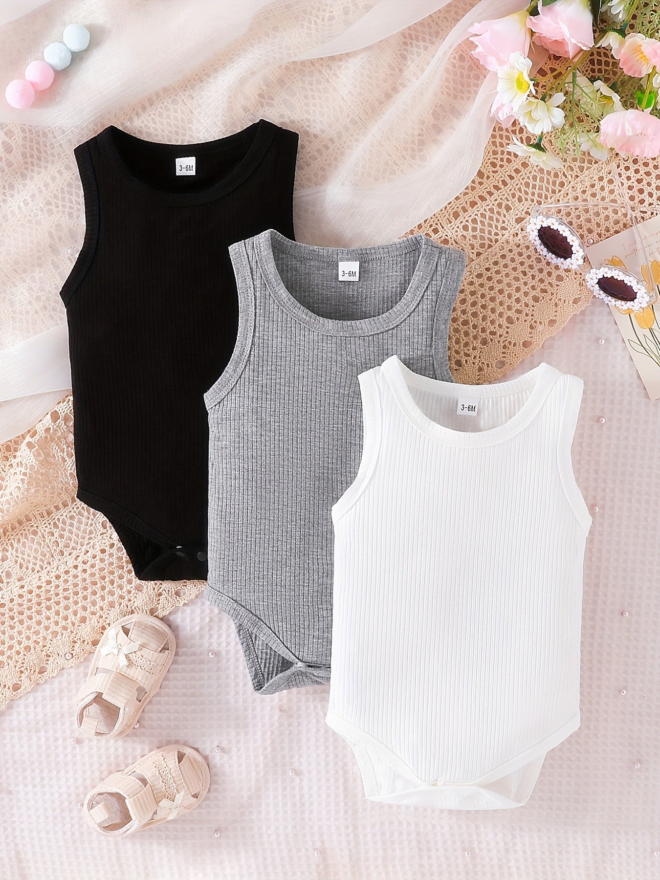 3pcs Baby Boys Cotton Sleeveless Onesie Set Infant Summer Rompers
