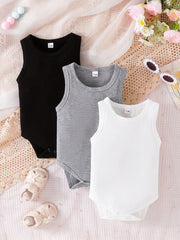 3pcs Baby Boys Cotton Sleeveless Onesie Set Infant Summer Rompers