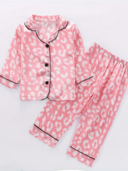 Girls 2pcs Loungewear Leopard Print Pajamas Set