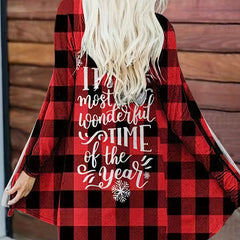 Plus Size Christmas Casual Cardigan Women's Plus Slogan & Snowflake Print