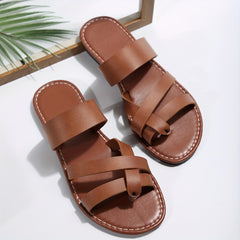 Women's Cross Strap Sandals Open Toe Slip On Flat Shoes