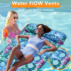 Large Leaf Pattern Pool Float with Headrest, 2 Pillows, PVC Material