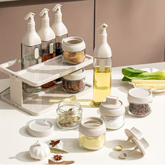 11pcs Spice Storage Jar Set with Rack and Labels Double Shelf for Sealed Seasoni