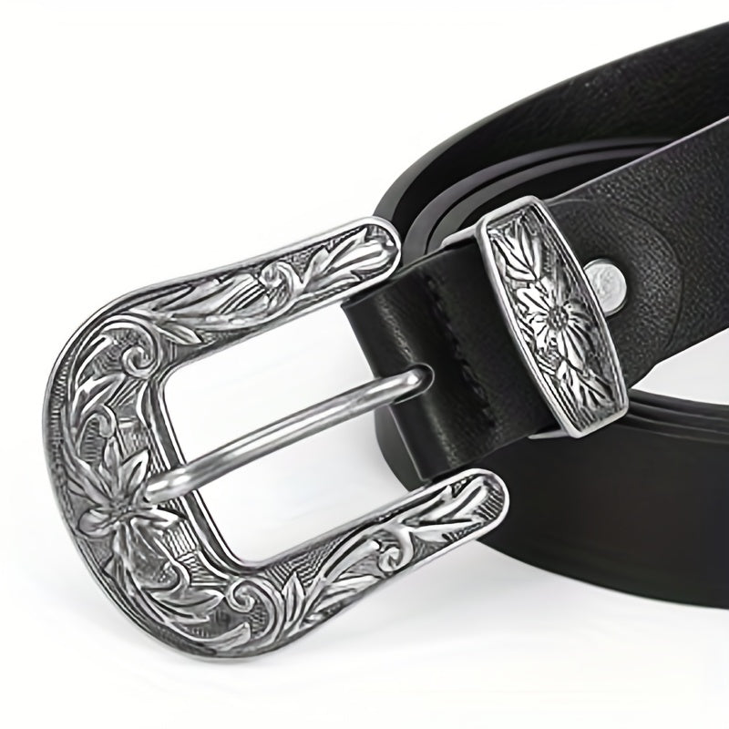 Vintage PU Leather Wide Belt Carved Buckle Plus Size Dress Girdle