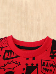 Boy's Dino Pattern Sweatshirt & Sweatpants Set For Spring Fall Winter