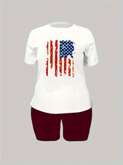 Women's Plus Flag Lip Print Tee & Shorts Set