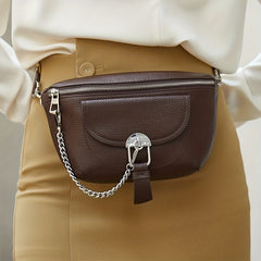 Chain Decor Fanny Pack Casual Zipper Crossbody Bag Women's Leather Purse