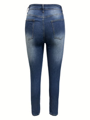 Sexy Jeans Women's Plus Ripped High Rise Button Fly Raw Trim Jeans
