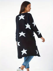 Star Print Open Front Cardigan