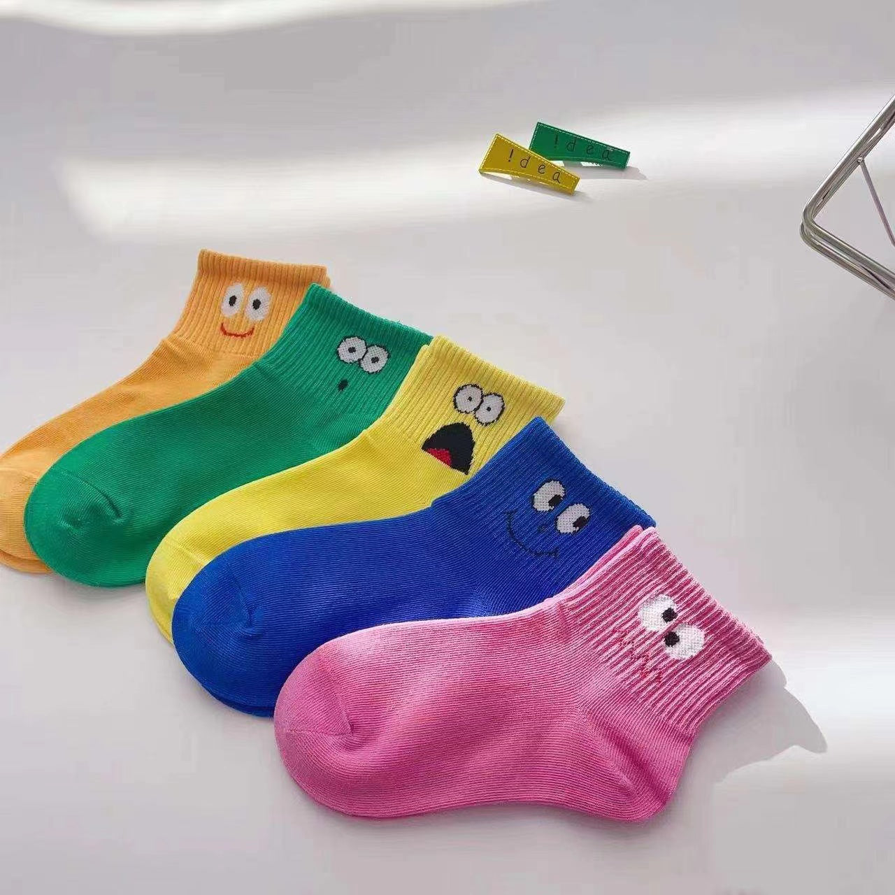 5 Pairs Boys Cartoon Face Socks Summer Spring Thin Breathable Comfortable