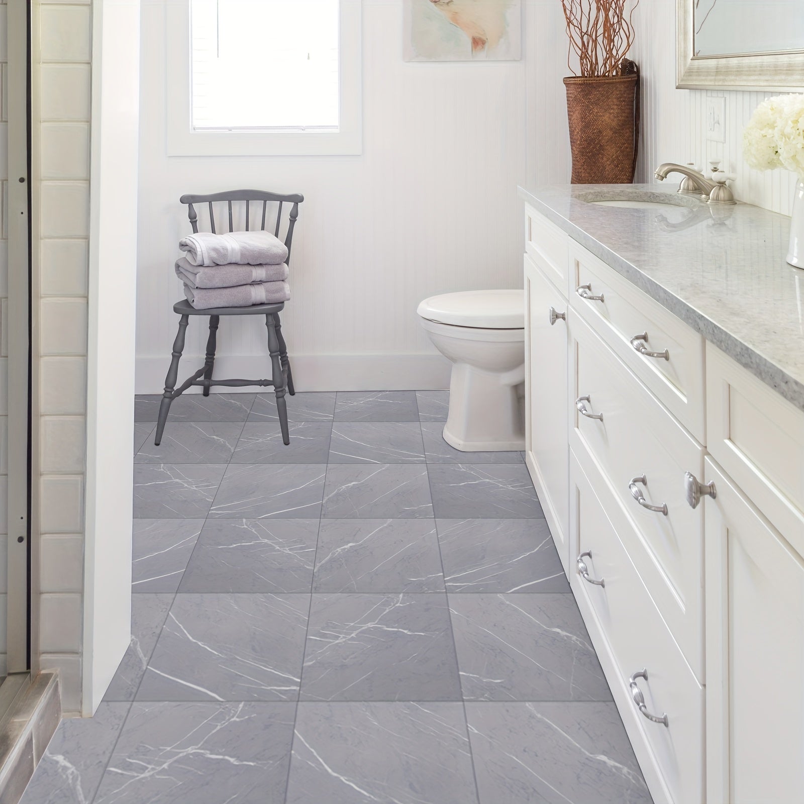 10pcs Peel & Stick Waterproof Floor Tiles for Kitchen Bathroom Living Room