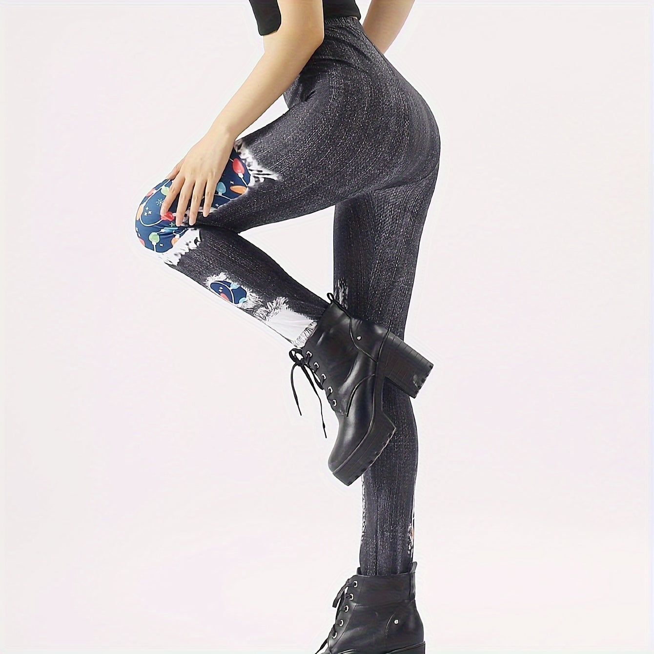 Floral Print Tights High Waist Leggings Women's Stockings