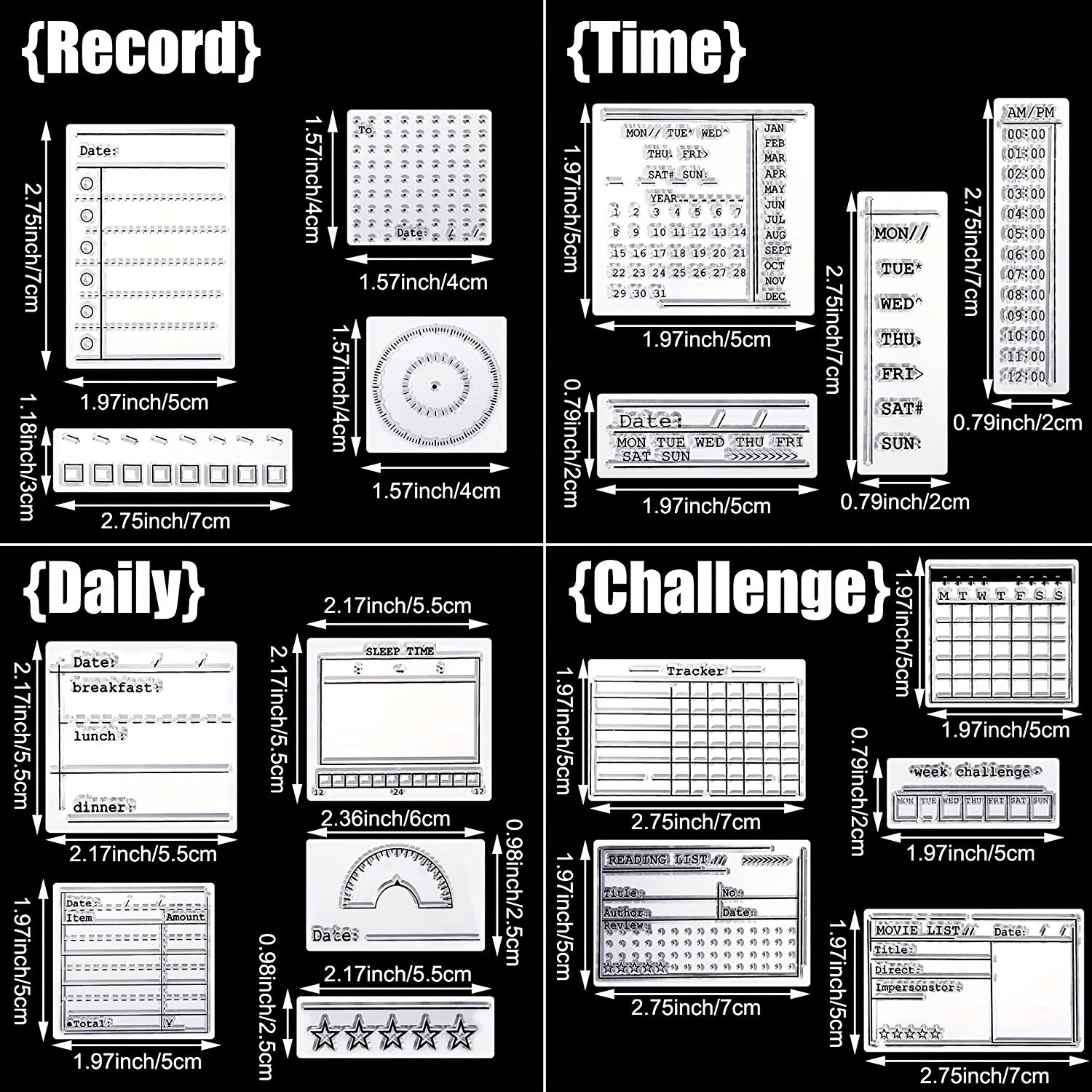 Clear Journal Stamp Set - Silicone Calendar Template