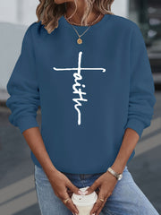 Faith Letter Print Sweatshirt Crew Neck Long Sleeve Women's Clothing