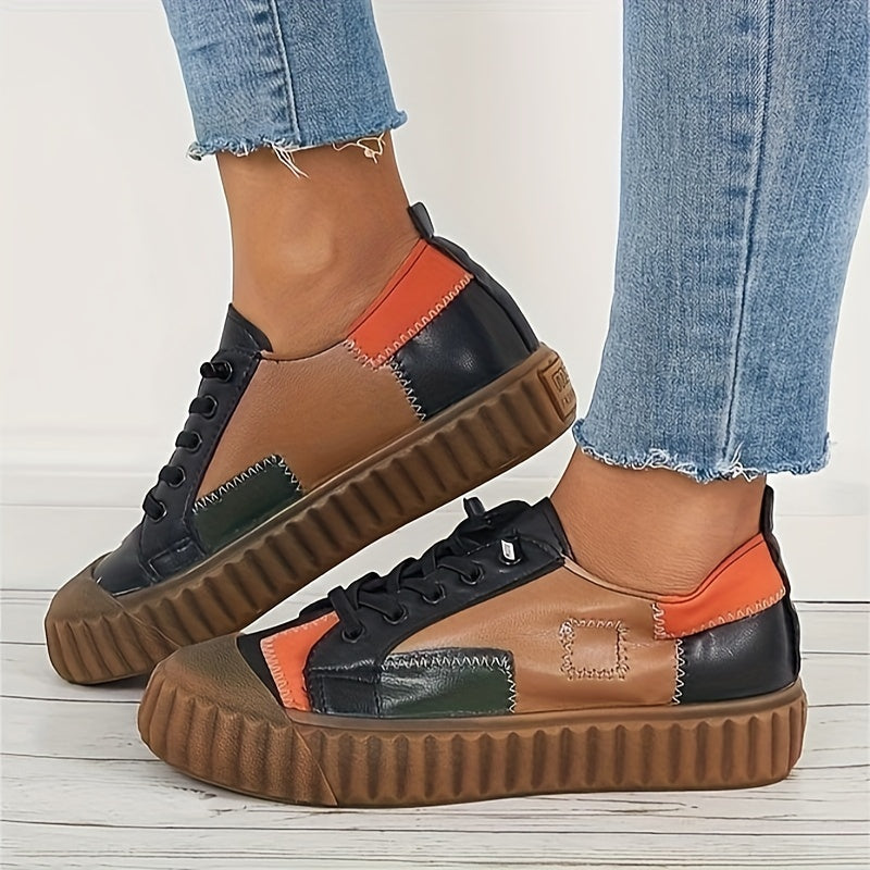 Women's Vintage Stitching Lace Up Non Slip Flat Shoes