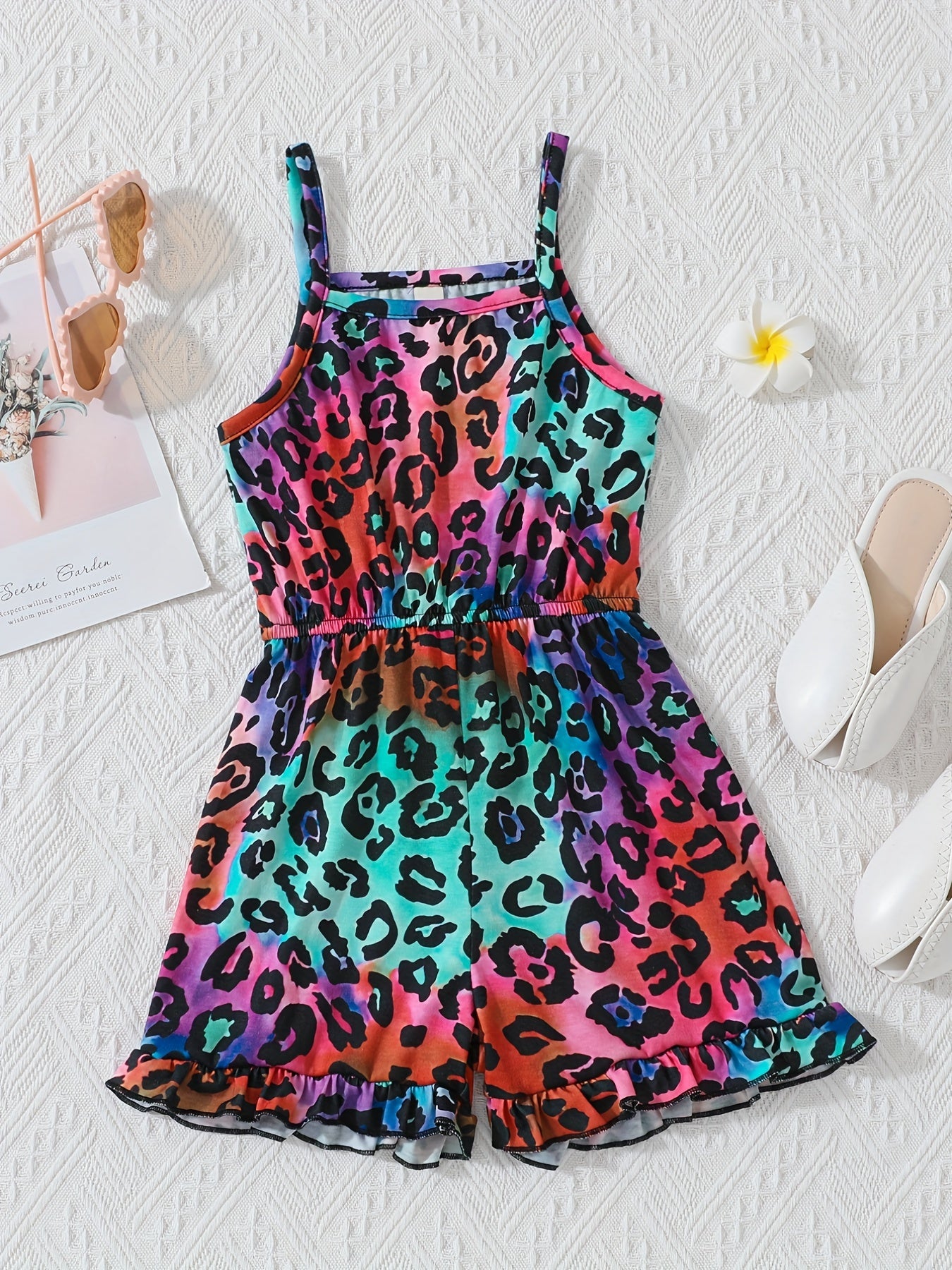 Girls Leopard Print Cami Romper Jumpsuit for Summer