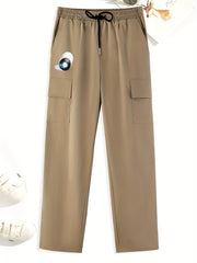 Print Drawstring Cargo Pants Loose Casual Outdoor Straight Leg