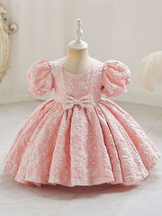 Girls' Princess Dress With Puff Sleeve and Bow Front Tutu Gown