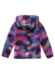 Girls Leopard Print Hooded Jacket Waterproof Windproof Fleece Lining