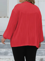 Casual Cardigan Solid Ribbed Lantern Sleeve Open Front