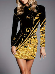 Colorblock Floral Print Long Sleeve Mini Dress