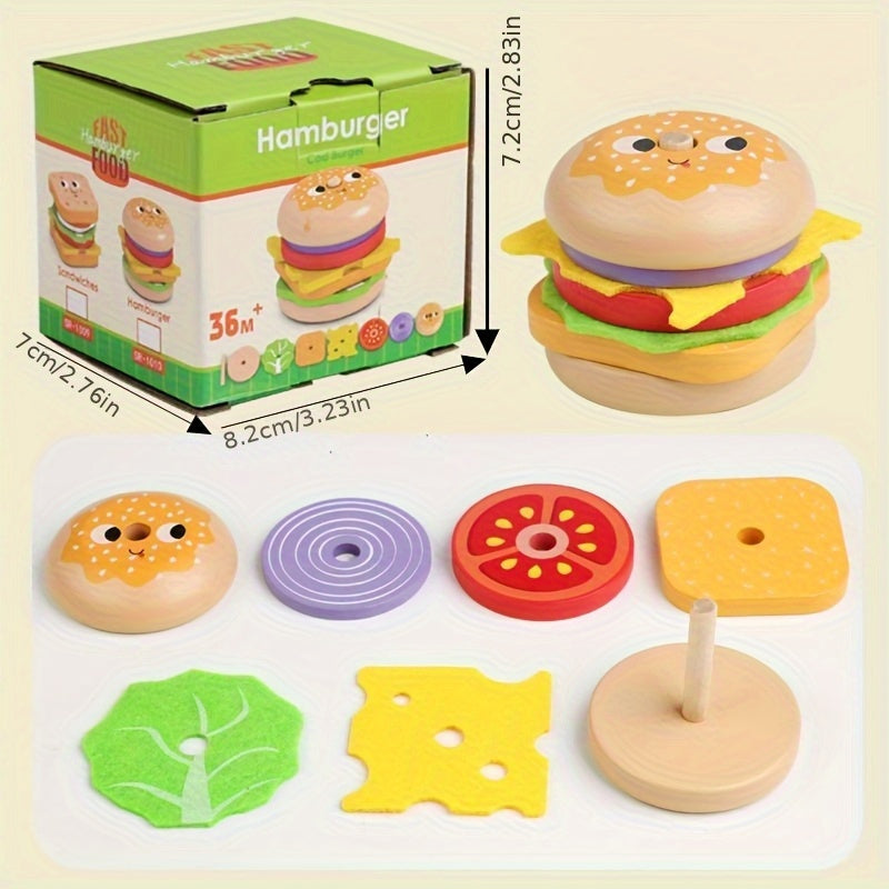 Wooden Toy Burger Set for Kids Pretend Play