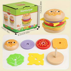Wooden Toy Burger Set for Kids Pretend Play