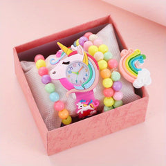 Dobroa Girls' Unicorn Watch Set with Bracelet & Necklace, Pastel Colors
