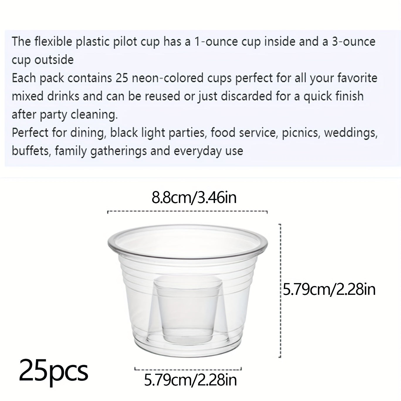 25 Double Fluted Depth Bomb Cups - Soft Plastic Cups - 1 oz Inside, 3 oz Outside