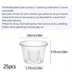 25 Double Fluted Depth Bomb Cups - Soft Plastic Cups - 1 oz Inside, 3 oz Outside
