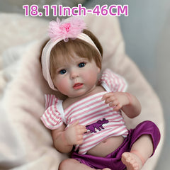 46cm Reborn Doll Open Eyes 2 Outfits Waterproof Rooted Hair Perfect Gift
