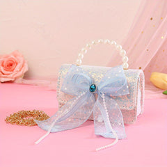 Sweet Princess Girls Bow Diamond Handbag with Pearl Handle