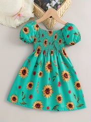 Girls Sunflower Print Princess Dress Kids Summer Clothes