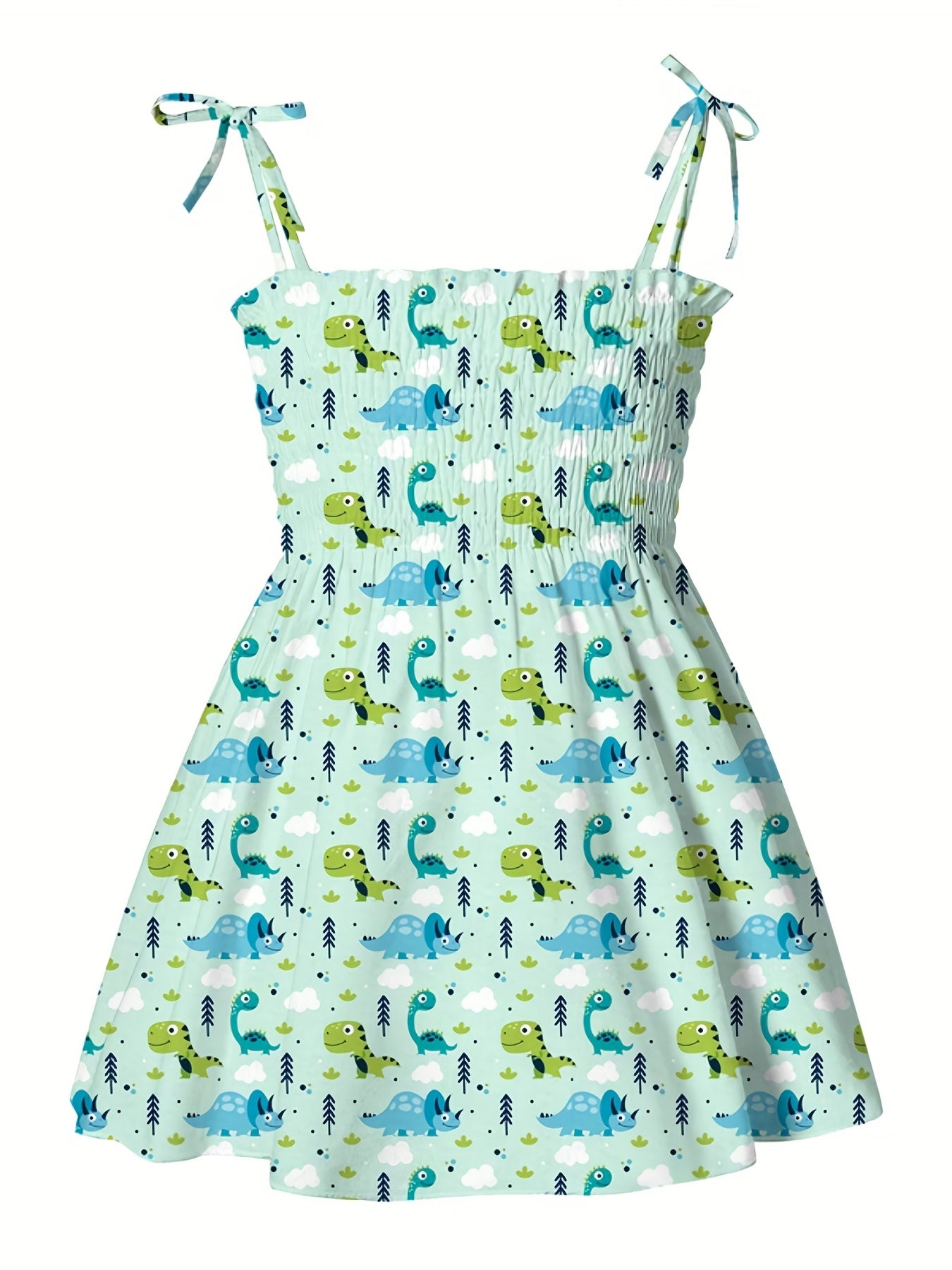 Girls Butterfly Graphic Shirred Puffy Cami Dress Summer Clothes