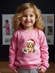 Christmas Dog Print Girls Casual Pullover Sweatshirt Long Sleeve Crew Neck Tops