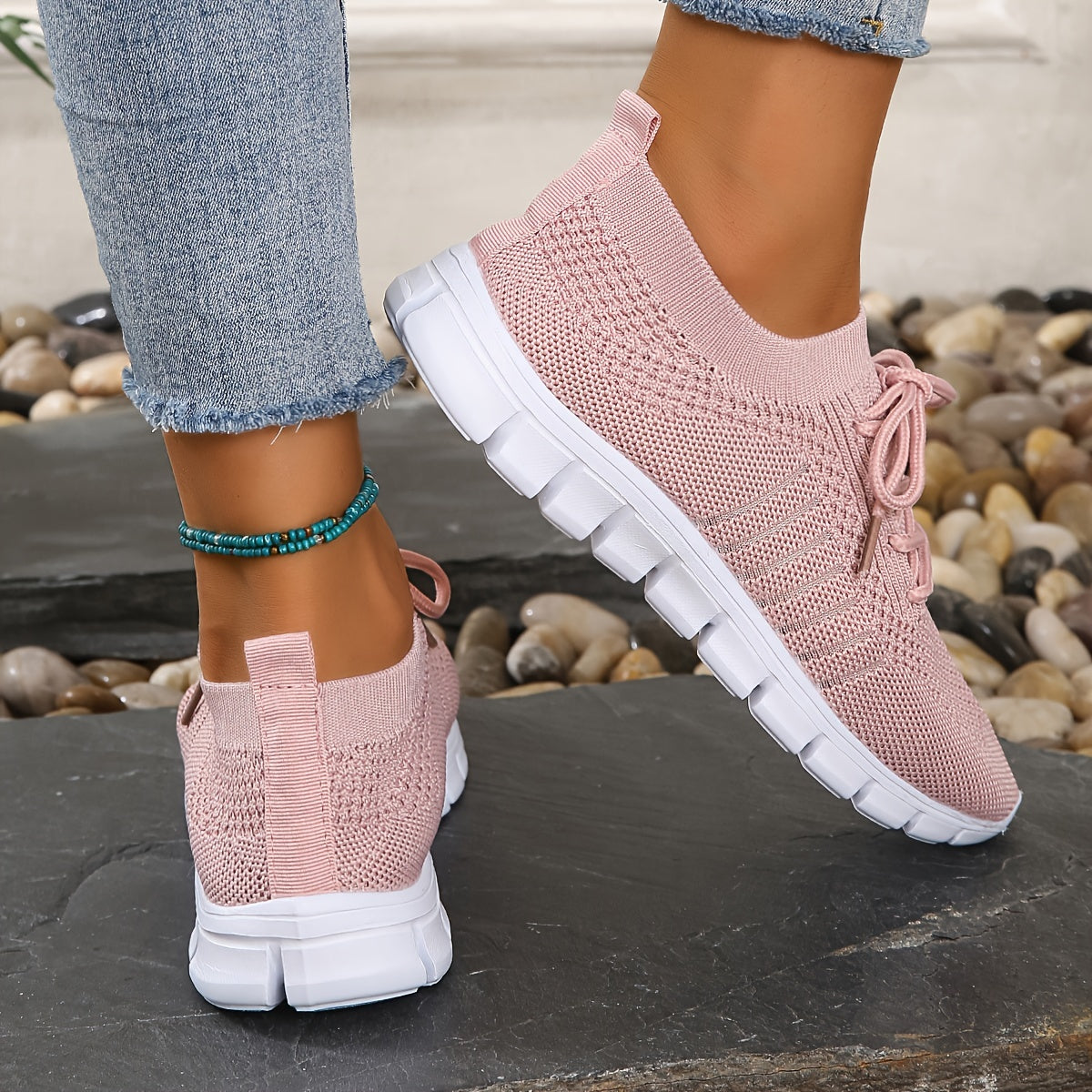 Mesh Breathable Woven Shoes Lace Up Walking Shoes