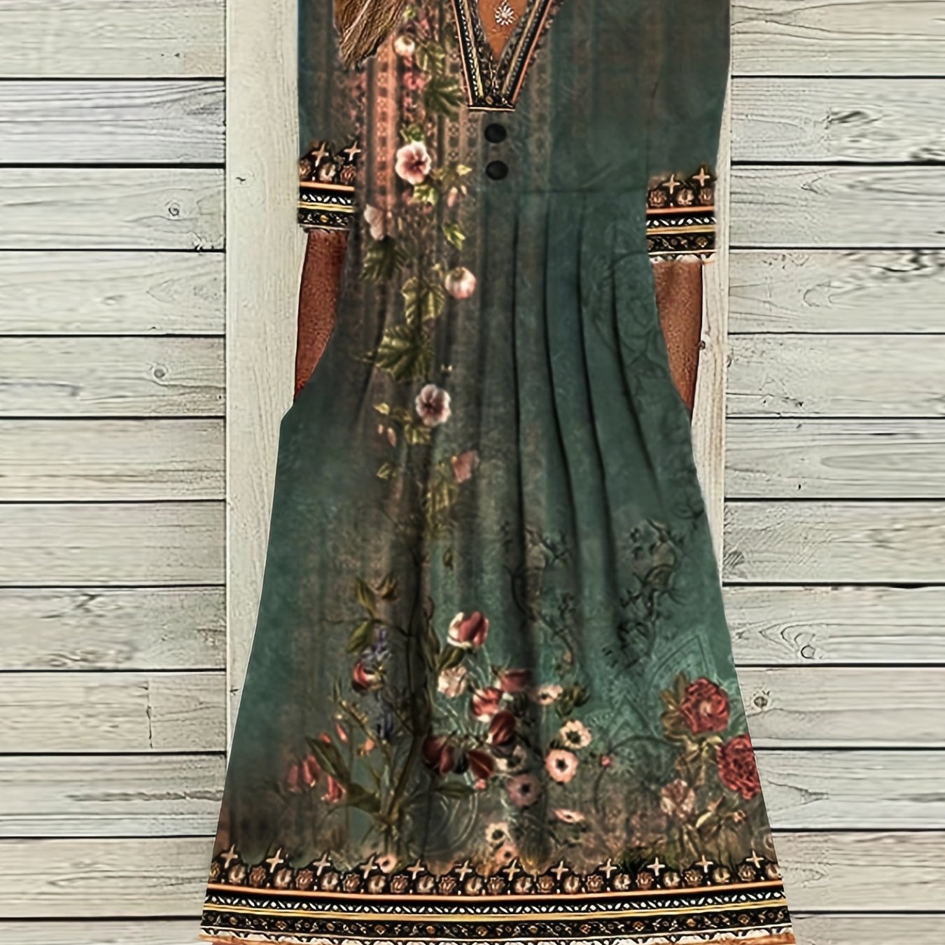Floral Short Sleeve Plus Dress with Pockets