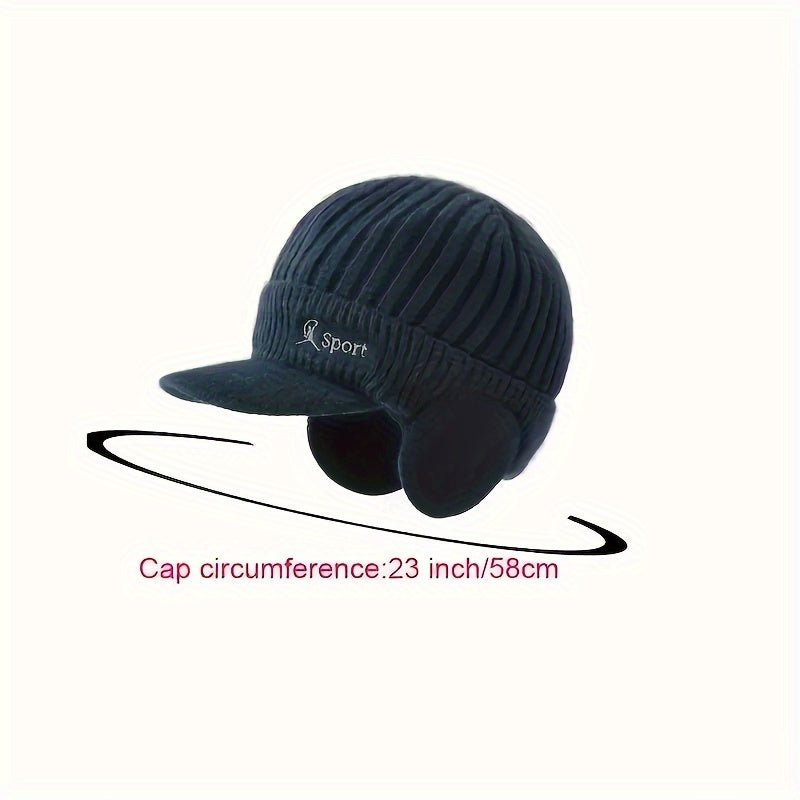 Winter Men's Earflaps Knitted Hat Thick Wool Warm Hat Outdoor Cycling